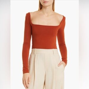 VINCE. Square neck long sleeve stretch cotton top